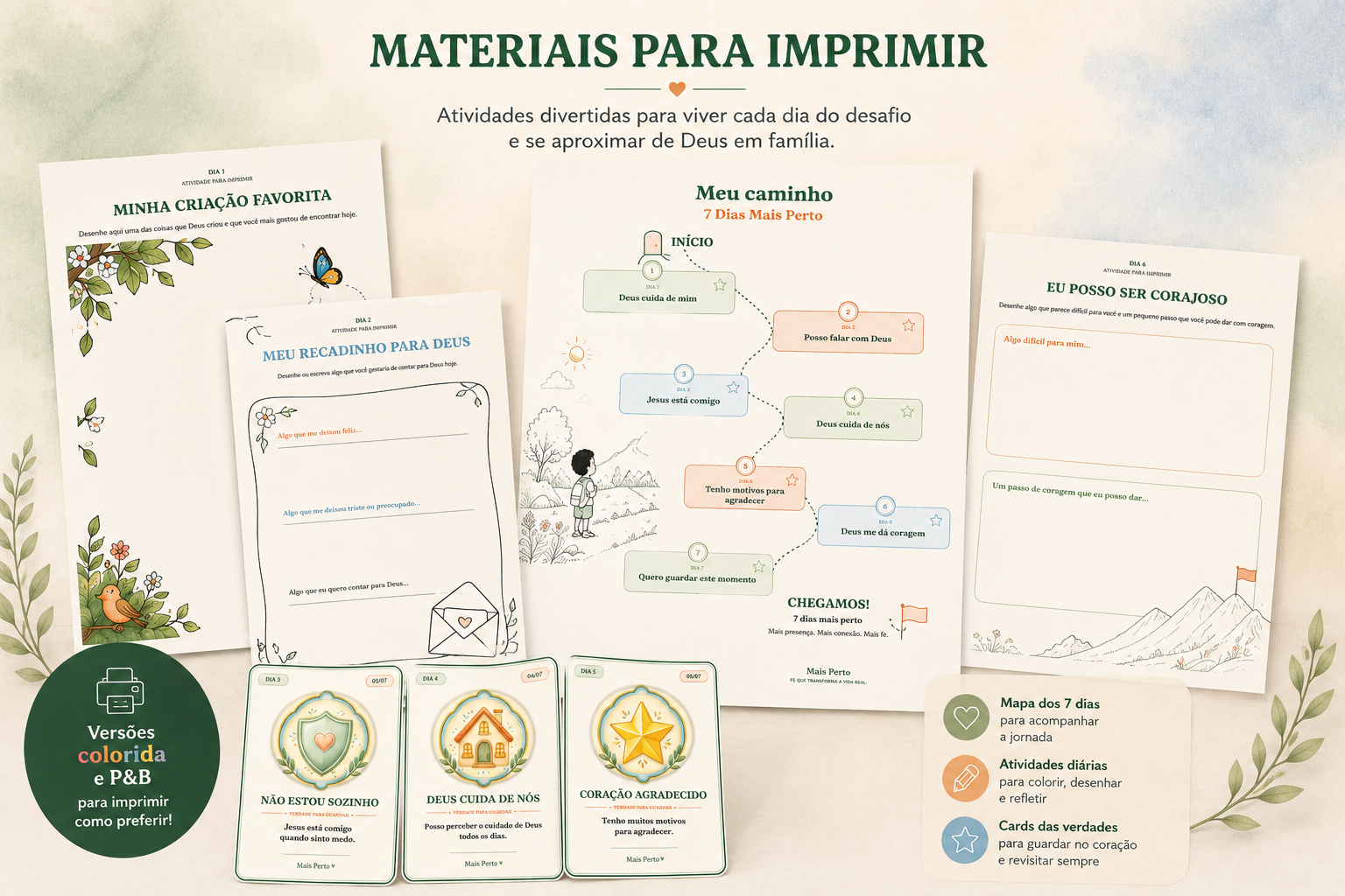 Atividades, mapa da jornada e cartões coloridos para imprimir